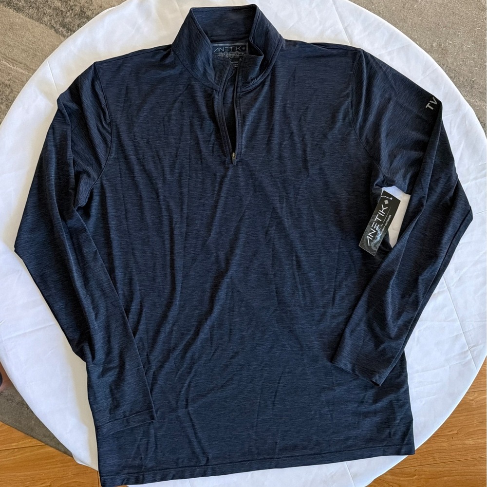 NWT ANETIK Men's Low Pro Quarter-Zip Pullover Large Blue
